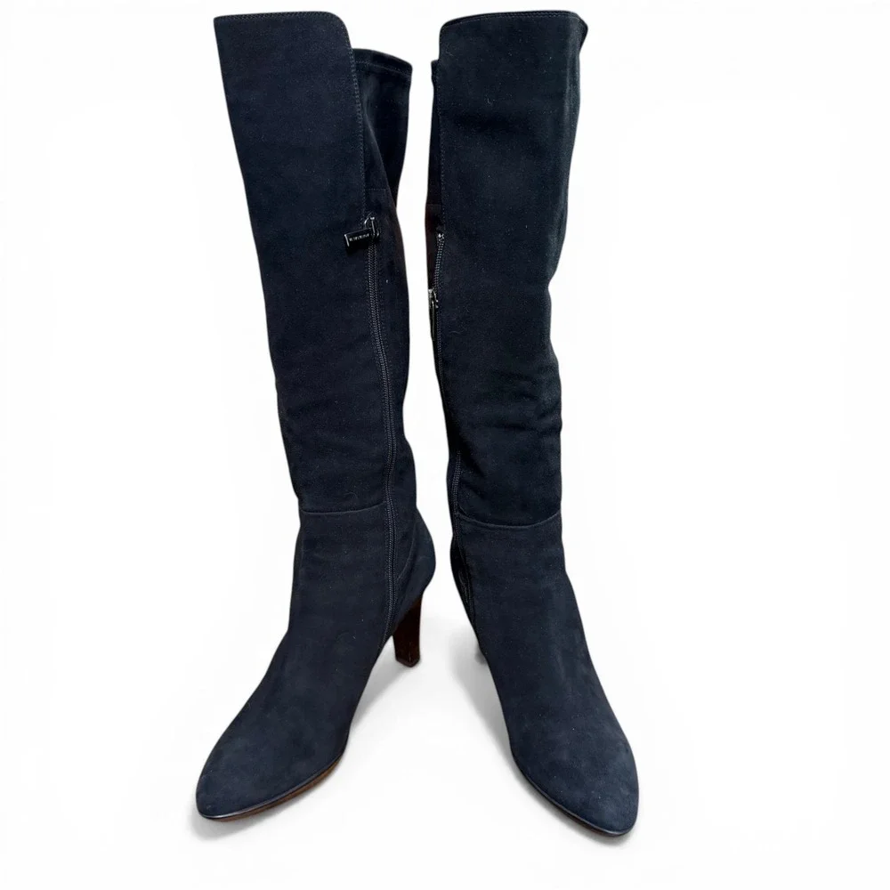 AQUATALIA Womens Black Suede Boots Knee High Almond Toe Weatherproof Dressy Heel
